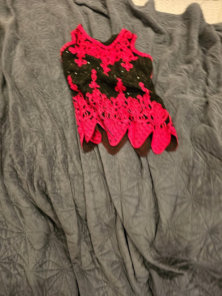 Juliette Women's Large Black and Pink Embroidered Top