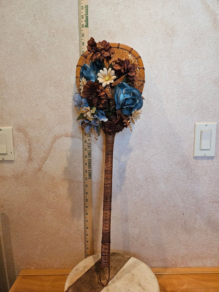 Antique Rattan Woven Wood Bamboo Straw rug beater / racquet / fly swatter / fan cottagecore display