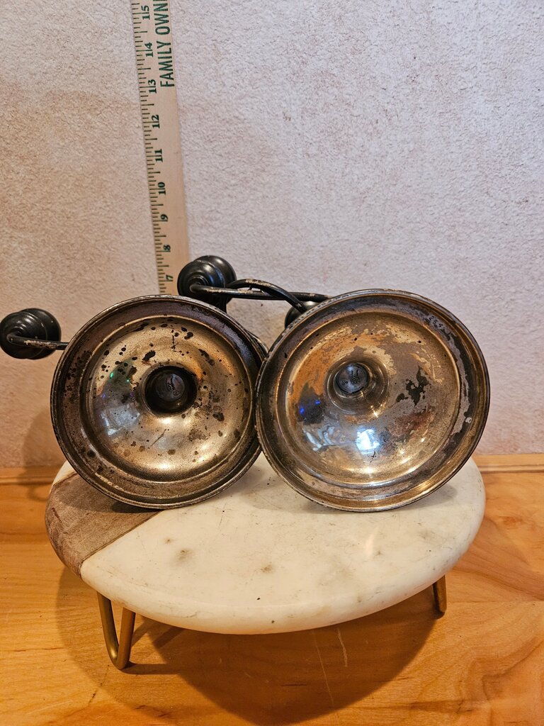 Pair of 3Twisty Arm Silver-Plated Candelabras by RAND in England Candle Stick Holder, Century Silver Plated Candelabra Halloween Gothic whisigoth decor