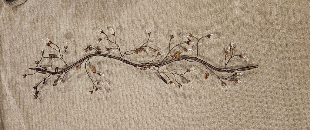 Decorative Metal and Crystal Wire Wall Art w Floral Design grandma cottagecore elegant