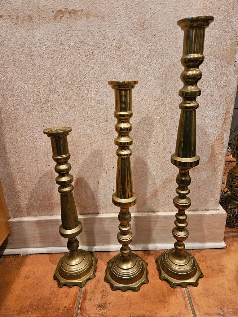 Vintage Set of Three Vintage Brass Candle Holders mantel Statement display