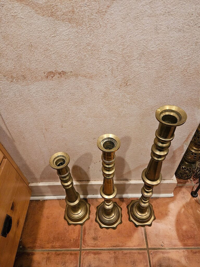 Vintage Set of Three Vintage Brass Candle Holders mantel Statement display