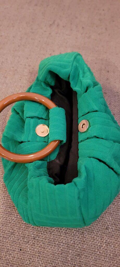 Green Fabric Handbag with Wooden Handle