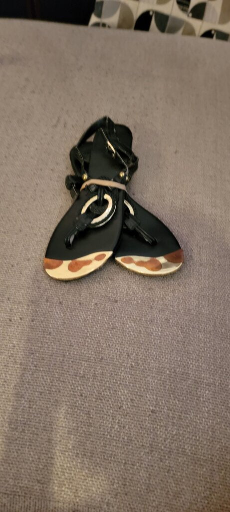 Black Sandals with Decorative Metal Ring