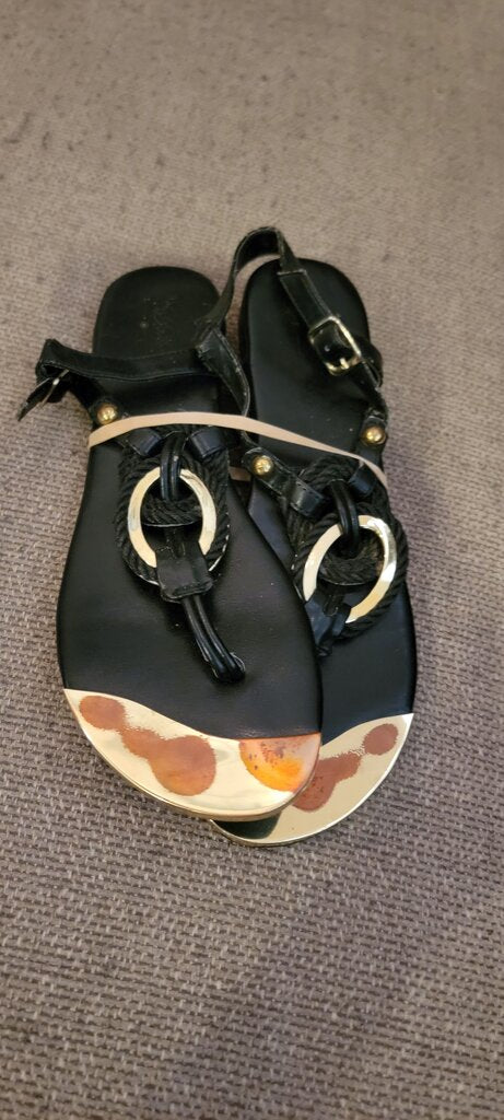 Black Sandals with Decorative Metal Ring