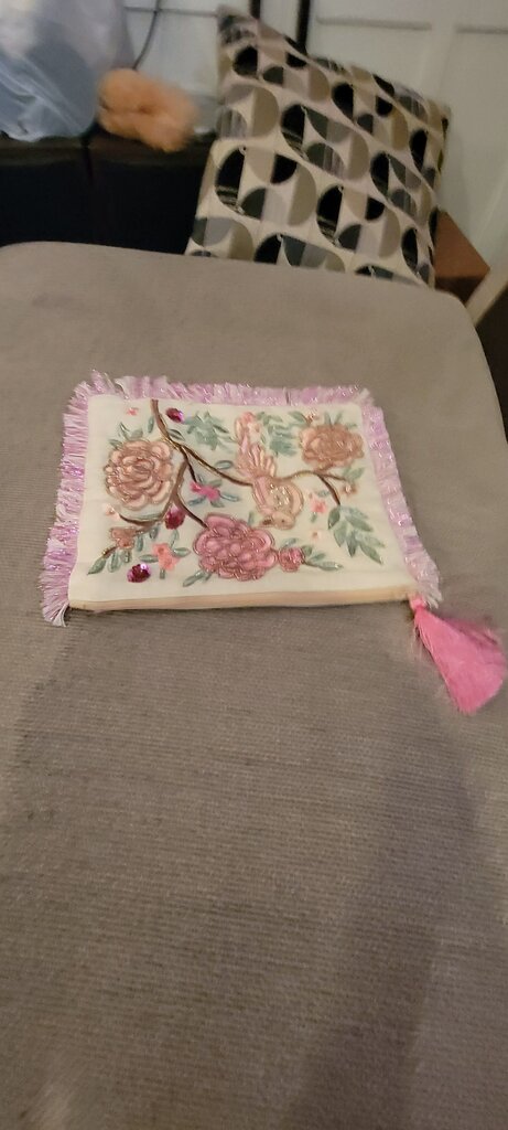 Embroidered Floral Pouch with Tassel
