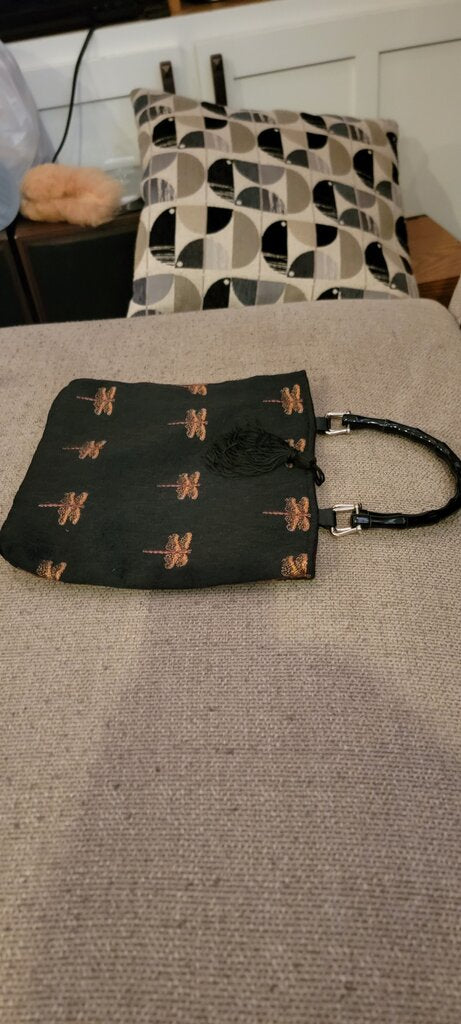 Black Handbag with Dragonfly Design