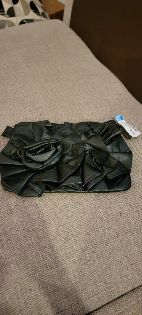 Black Faux Leather Rose Clutch
