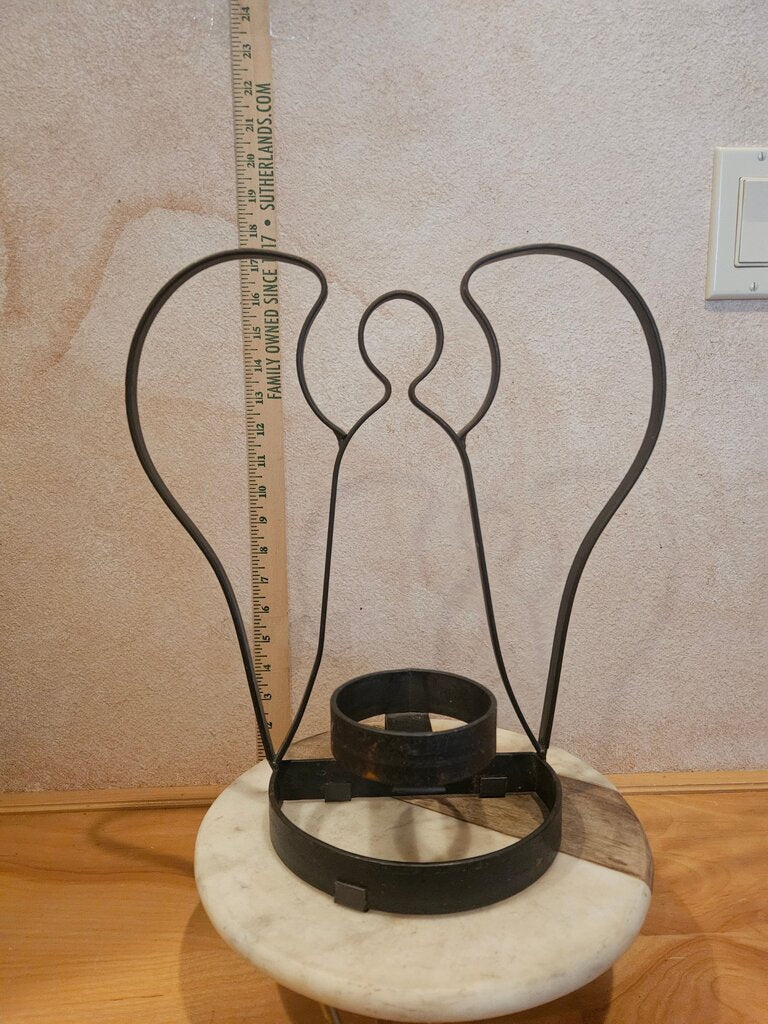 Rustic Metal Angel Silhouette Candle Holder Country Christmas Decor 12.75" Tall Unique