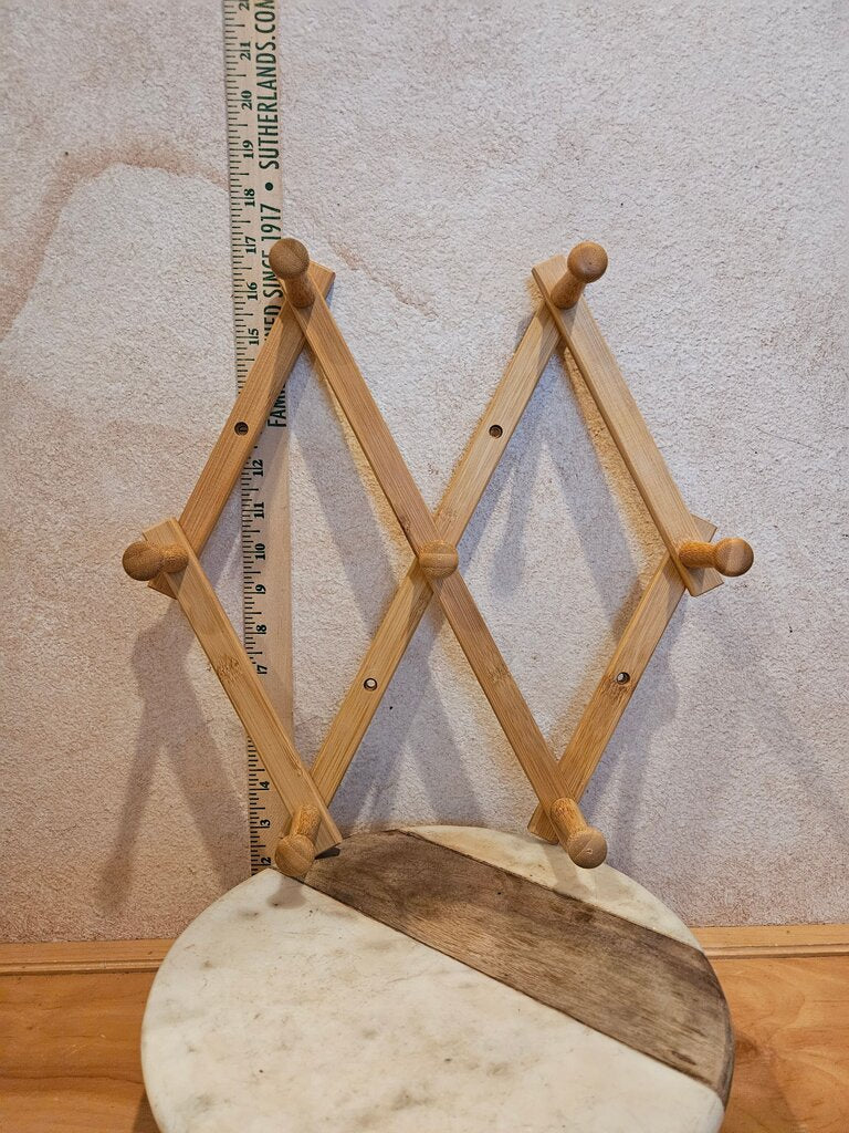 Large Vintage Wooden Peg Rack, Accordion Wood Hanging Rack, Folding Rack, Mug Rack, Wall Mount Rack, Coat Rack Hat Rack Peg Rack