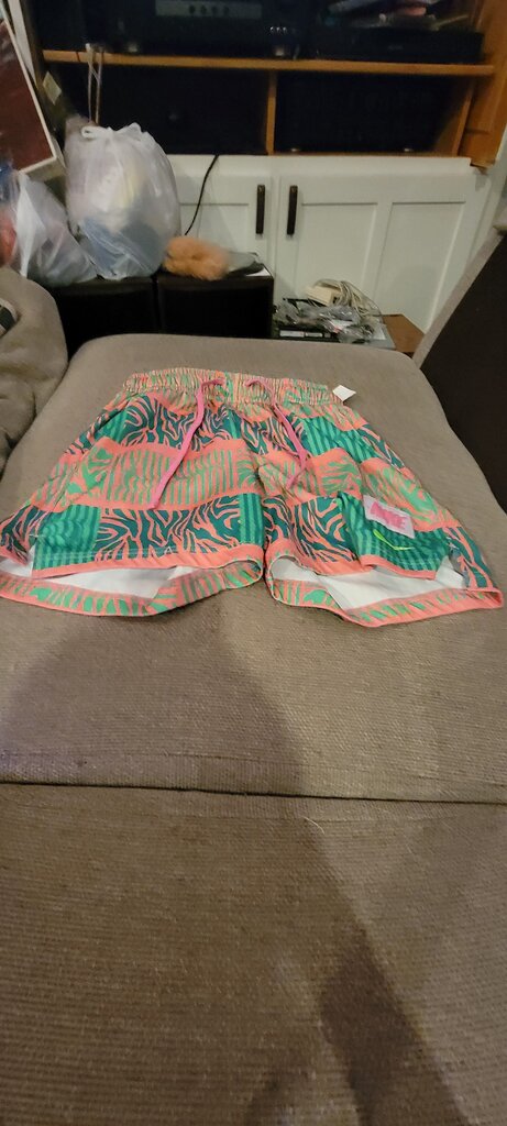Nike Boys Swim Shorts Green and Pink Pattern