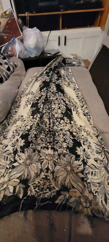 Elegant Black and Cream Floral Scarf