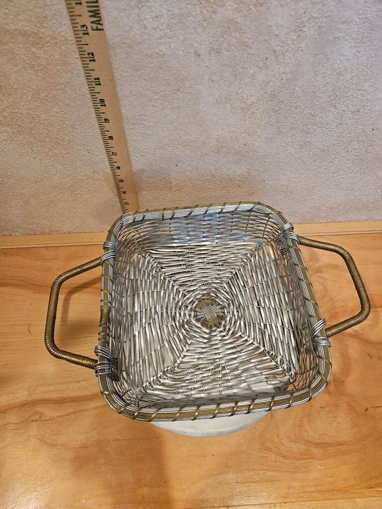 Gold and Silver Metal Basket, Silver Metal Easter Basket, Unique Metal Basket, Weaved Silver Metal Basket, Mesh Basket