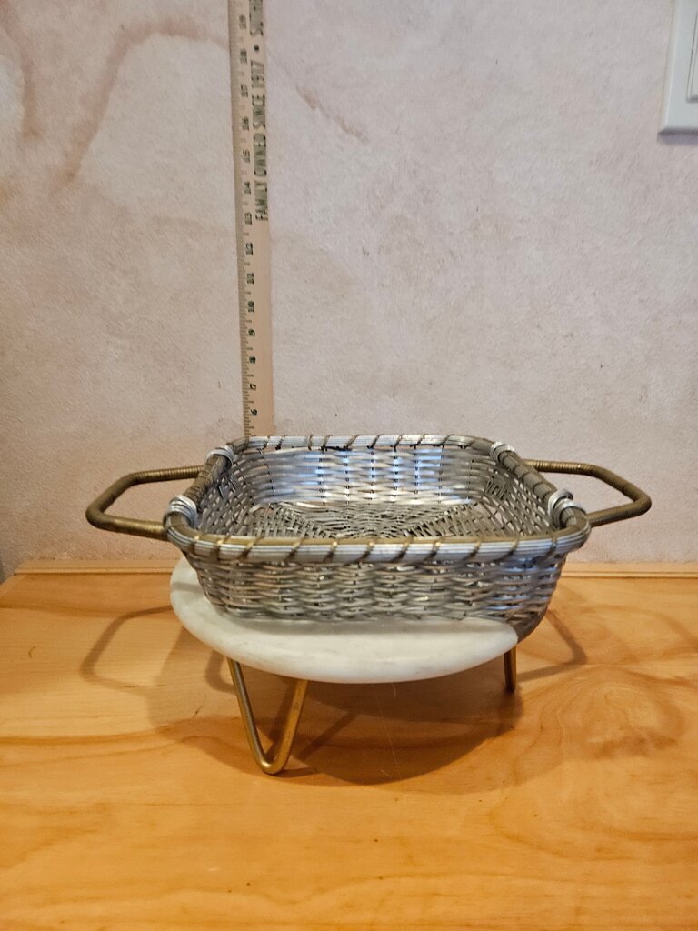 Gold and Silver Metal Basket, Silver Metal Easter Basket, Unique Metal Basket, Weaved Silver Metal Basket, Mesh Basket