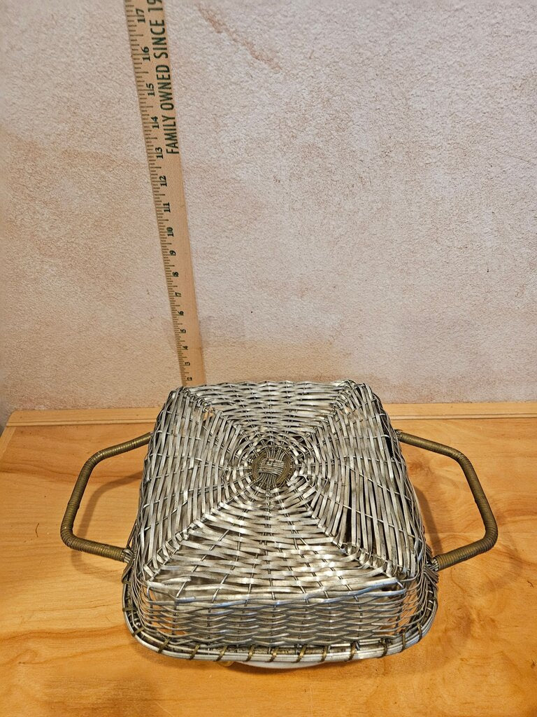 Gold and Silver Metal Basket, Silver Metal Easter Basket, Unique Metal Basket, Weaved Silver Metal Basket, Mesh Basket