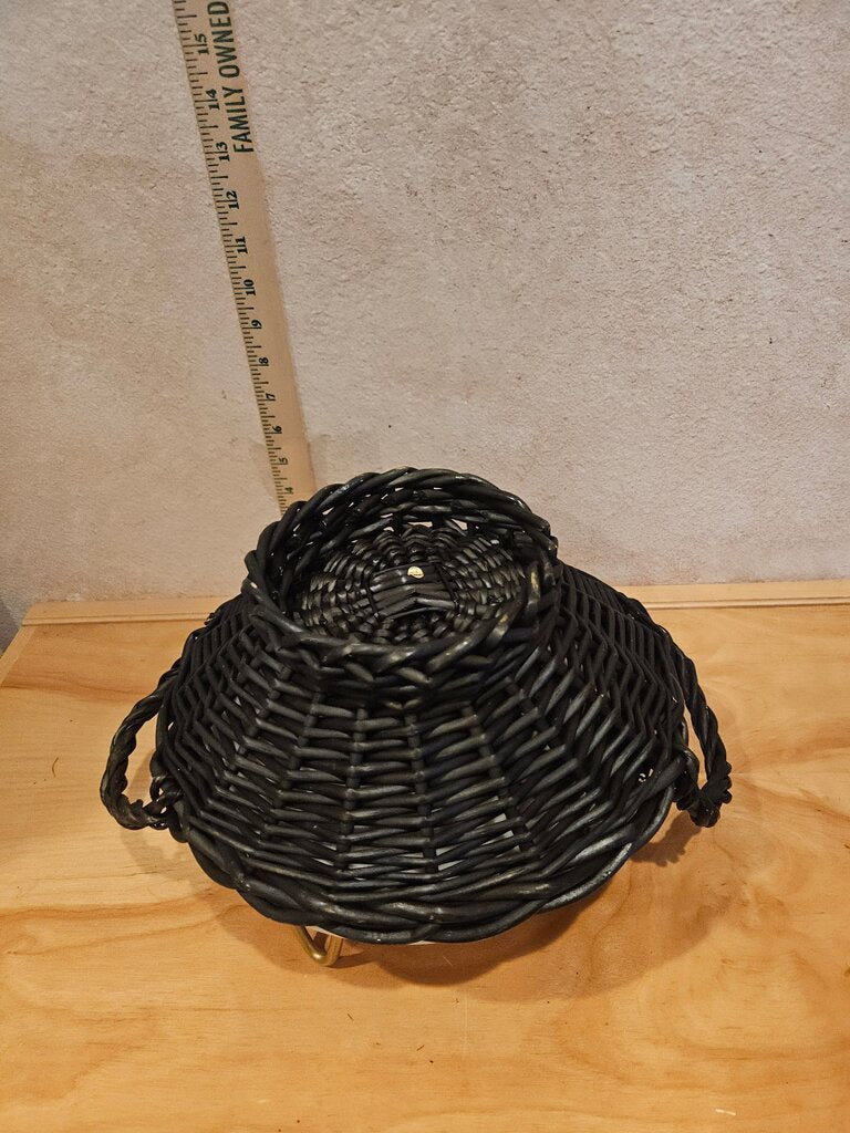 Vintage woven Wicker gothic black Basket w Two Handles, Farmhouse, Country Cottage, Chic whimsigoth wicken Halloween display
