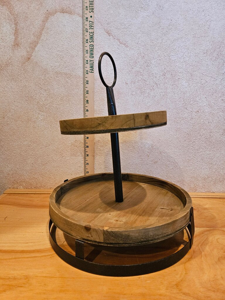 Natural Wood Two Tier Farmhouse Rustic Decor tray display stand fruit dish riser farm country