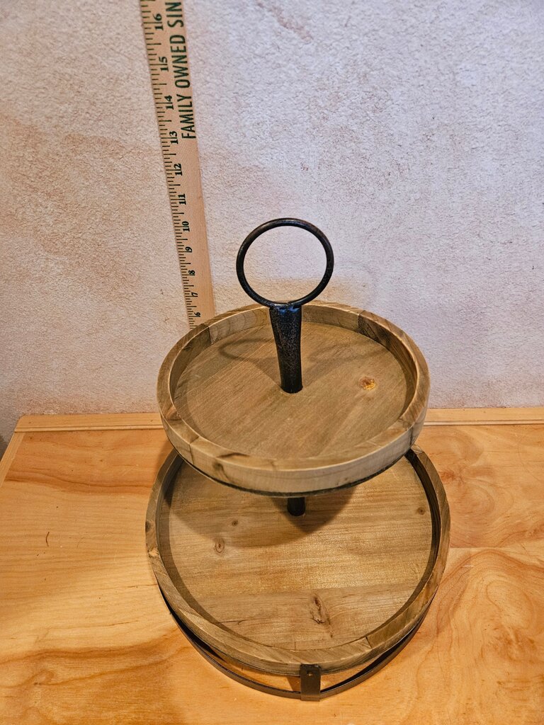 Natural Wood Two Tier Farmhouse Rustic Decor tray display stand fruit dish riser farm country