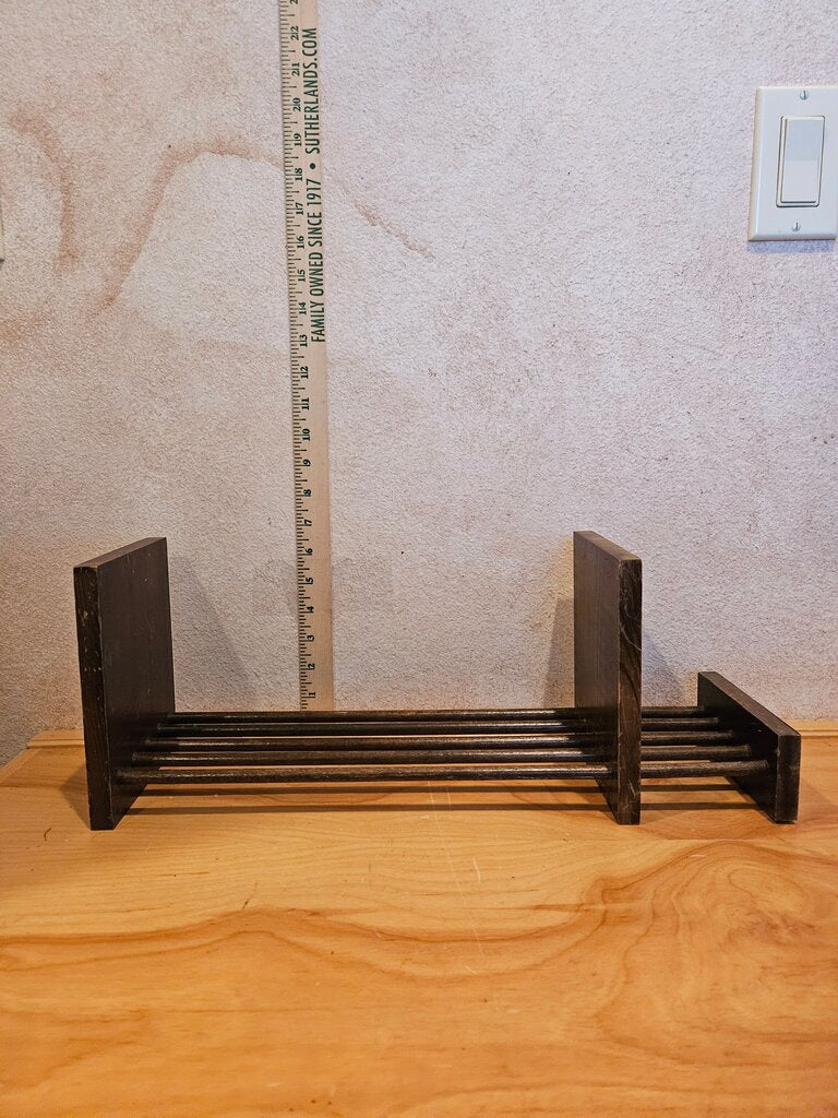 Wooden sliding book rack Vintage dark wood sliding bookends/book rack riser