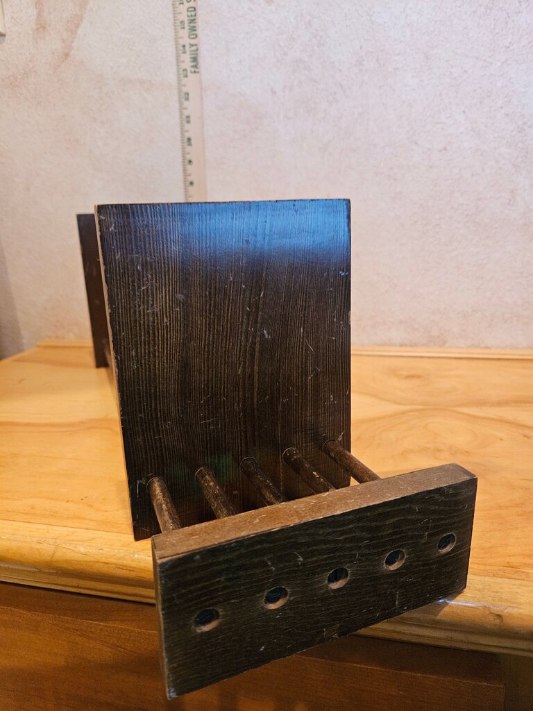 Wooden sliding book rack Vintage dark wood sliding bookends/book rack riser