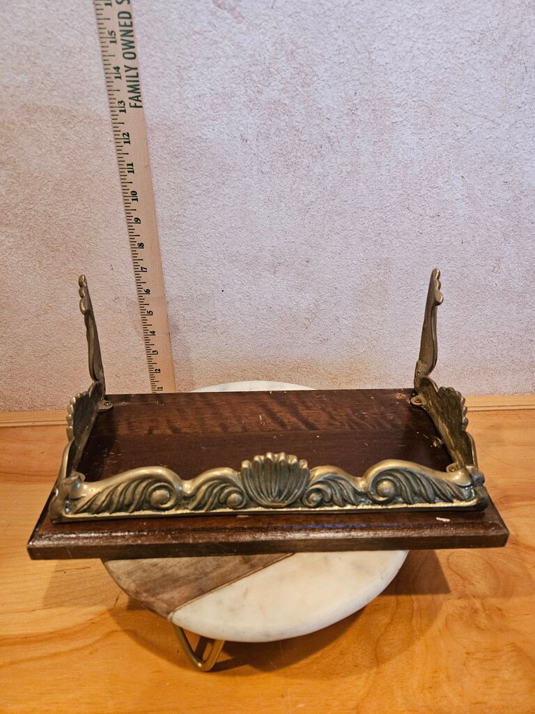 Pair of Vintage Wooden Brass Hollywood Regency wall mounting Mini Decor Shelf