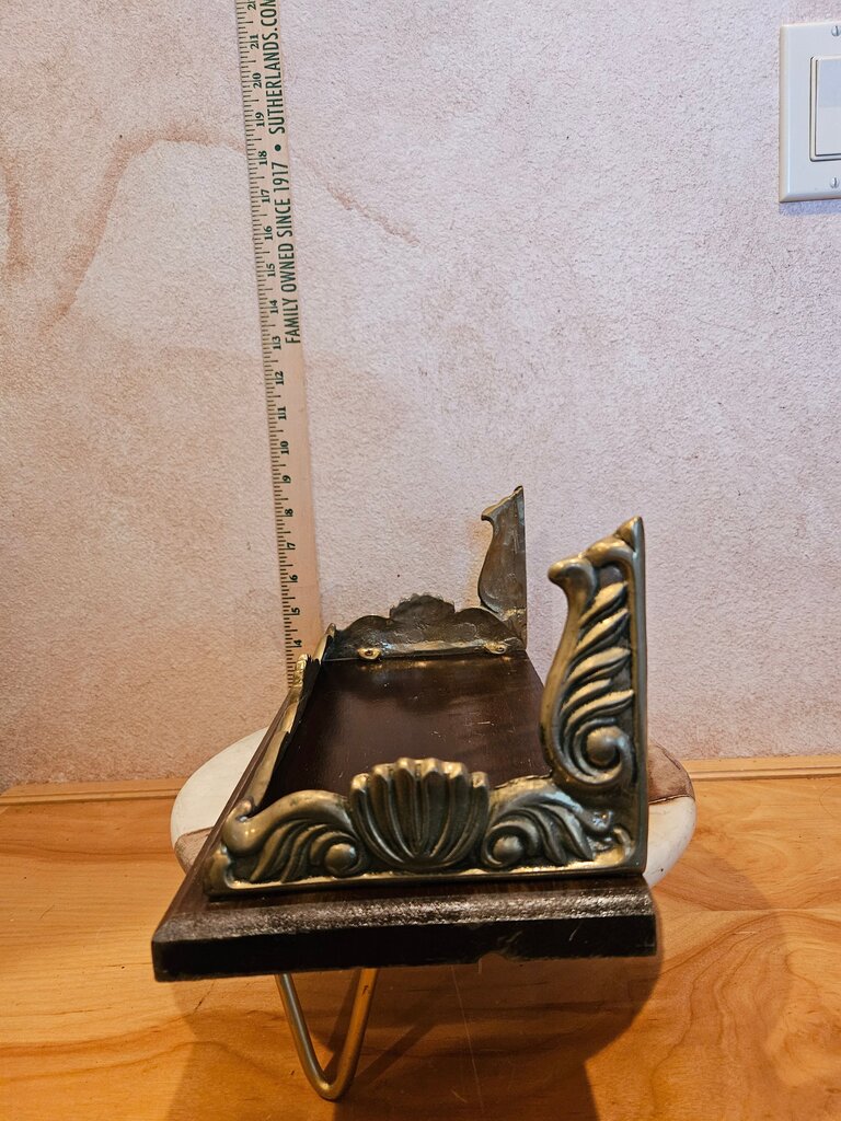 Pair of Vintage Wooden Brass Hollywood Regency wall mounting Mini Decor Shelf