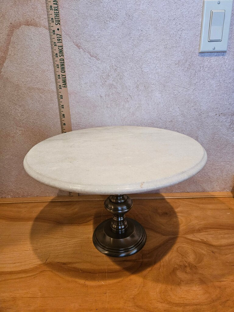 Vtg Mid Century Hollywood Regency Marble Top Brass Fern/Pedestal Table