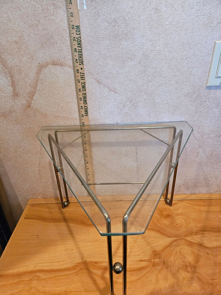 Mid-Century Modern Glass & Brass Vintage Hollywood Regency side table plant stand makeup display