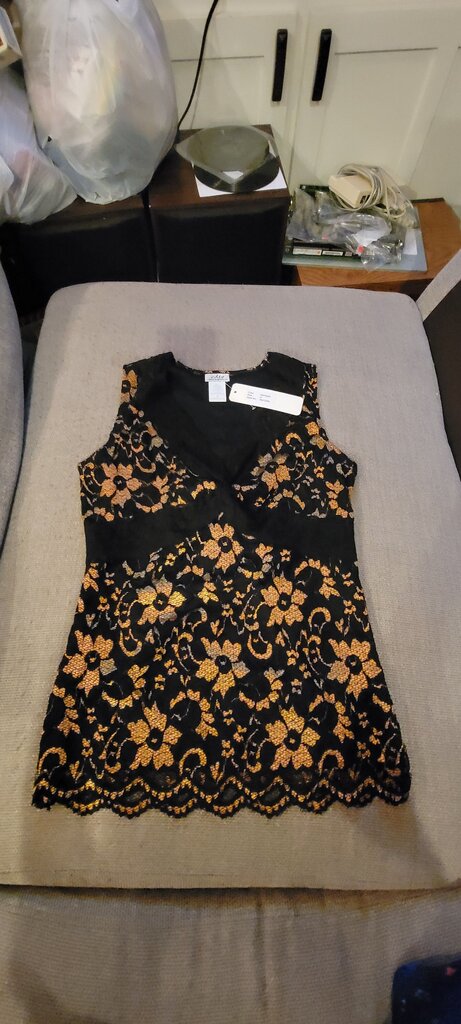 Black and Gold Floral Lace Top