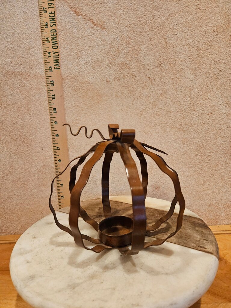 Rustic Crinkle Pressed Metal Pumpkin table display Candleholder Fall Farmhouse Holiday Chic