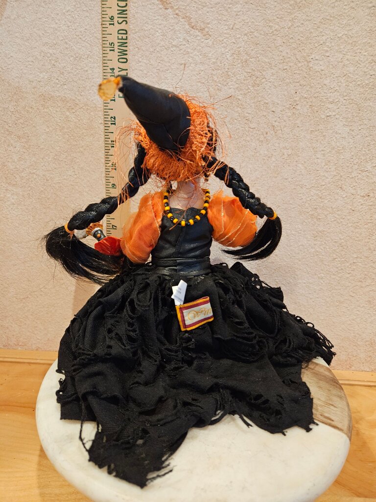 Mythical Halloween Enchanted Fairy Pixie Fantasy Shelf Sitting Elf Doll Haunted Witch in Orange Black Dress broken body parts