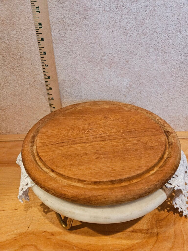 VINTAGE MCM French Bread Cutting or Chopping Wood Plate, cheese display, cloche base wooden riser organizer