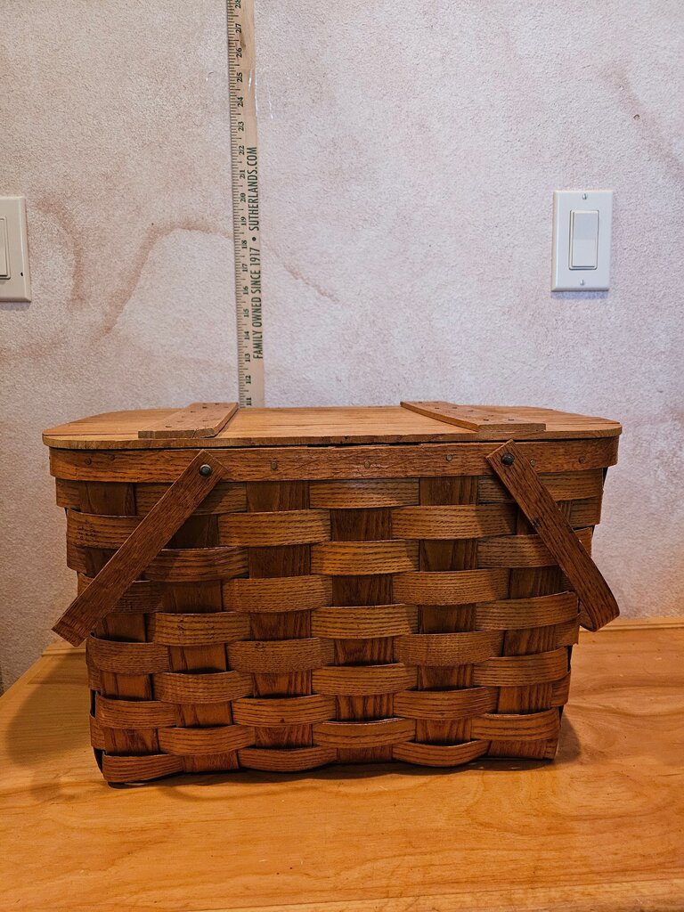 Antique Splint Basket Handwoven Primitive Farmhouse Lunch Box picnic