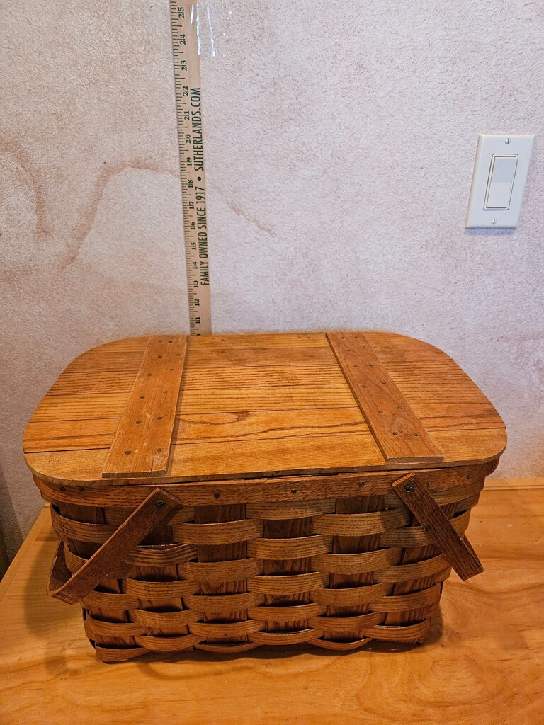 Antique Splint Basket Handwoven Primitive Farmhouse Lunch Box picnic