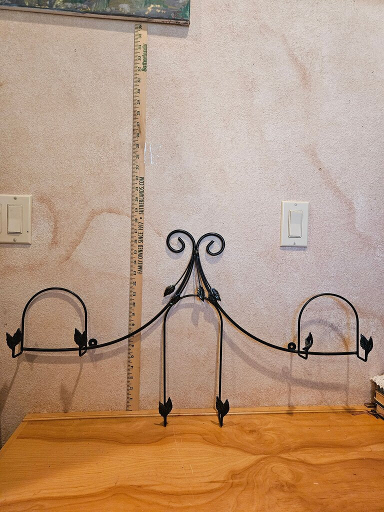 Unique Rarer Vintage Decorative Black Metal Wall-Mounted Plate Art Deco rack art display w leaf motifs