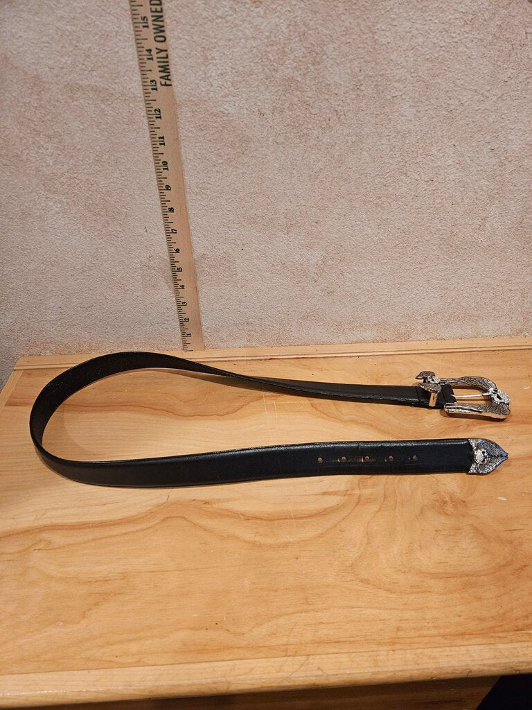 Black Leather Belt with Silver Buckle