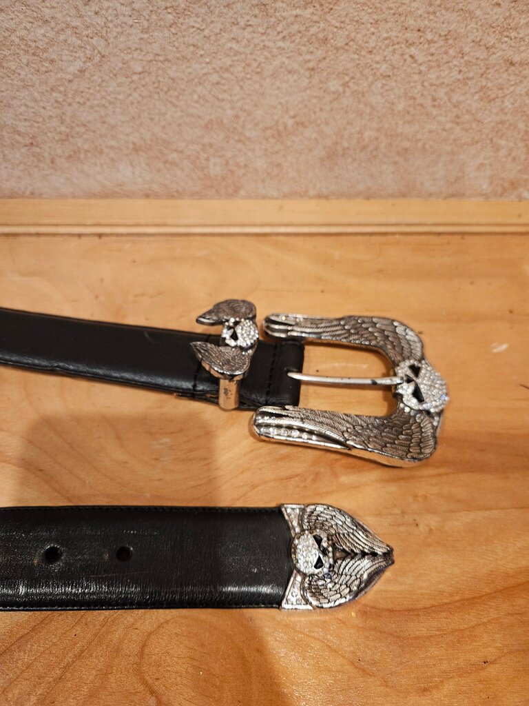 Black Leather Belt with Silver Buckle