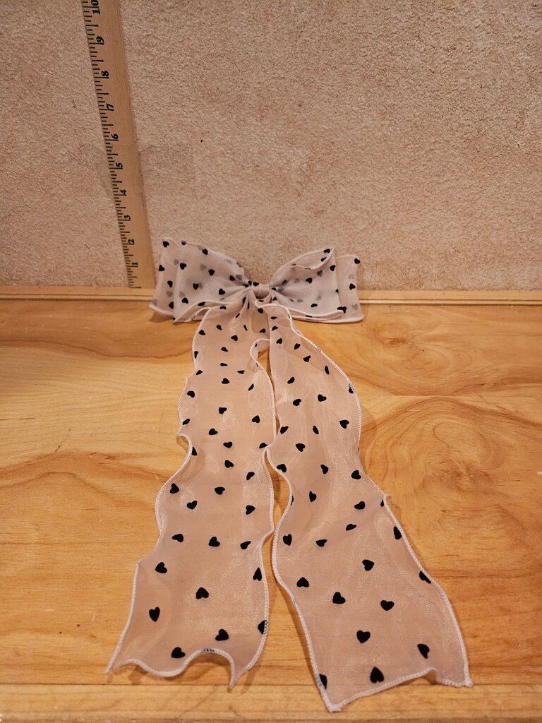 Sheer Bow Hair Accessory with Black Hearts