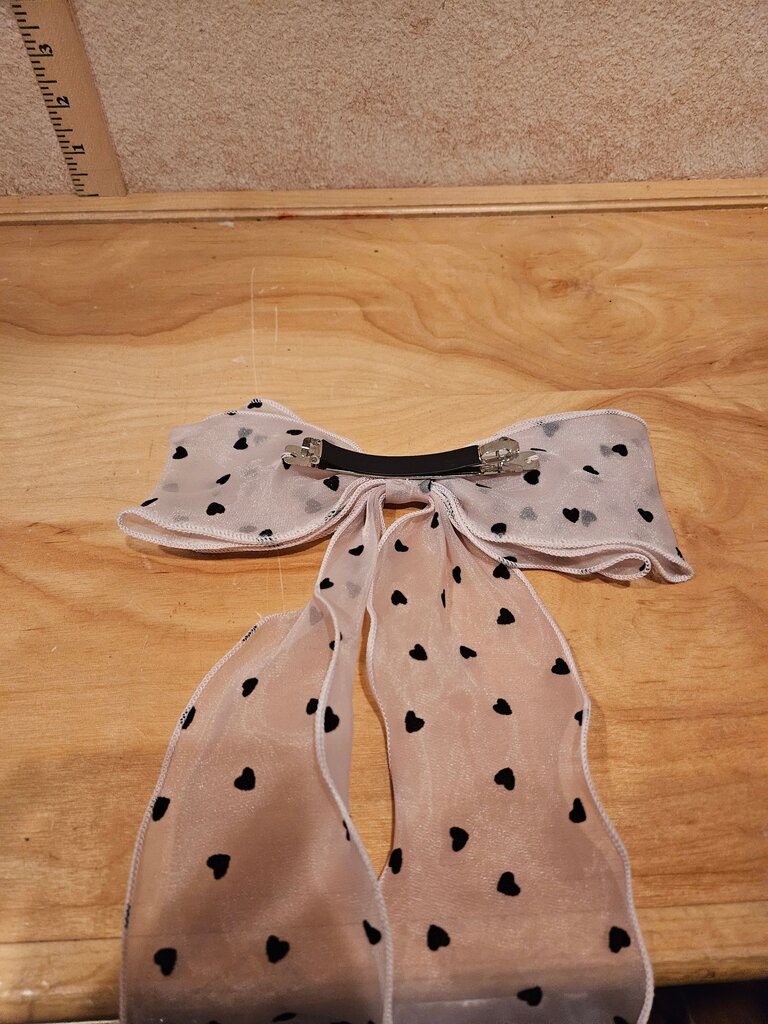 Sheer Bow Hair Accessory with Black Hearts