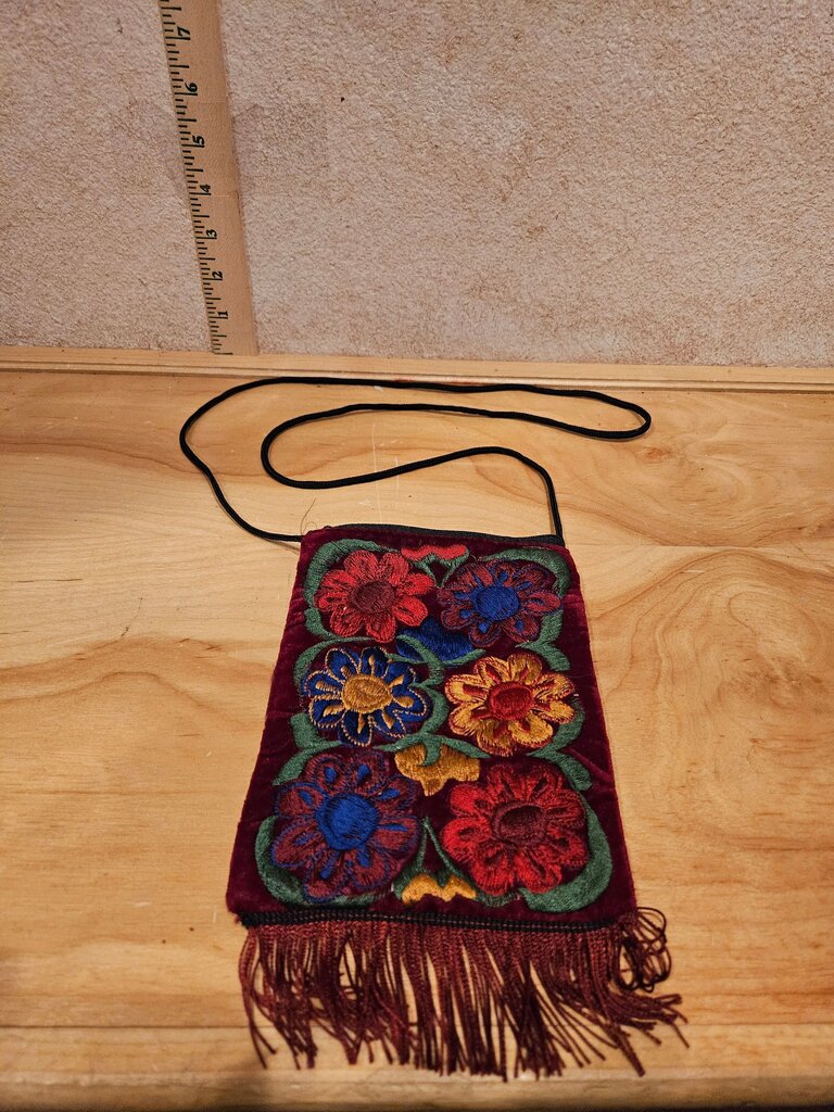 Embroidered Velvet Crossbody Bag