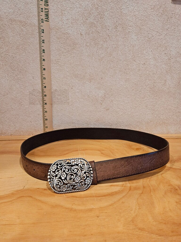 Vintage Western Leather Belt with Ornate Buckle