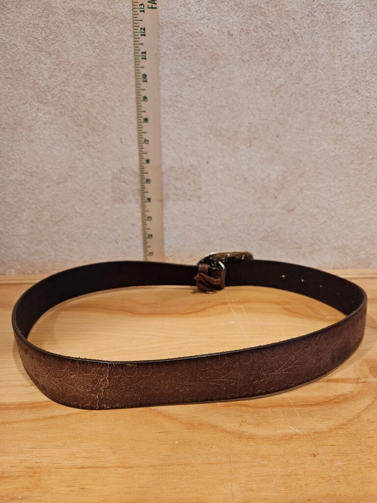 Vintage Western Leather Belt with Ornate Buckle