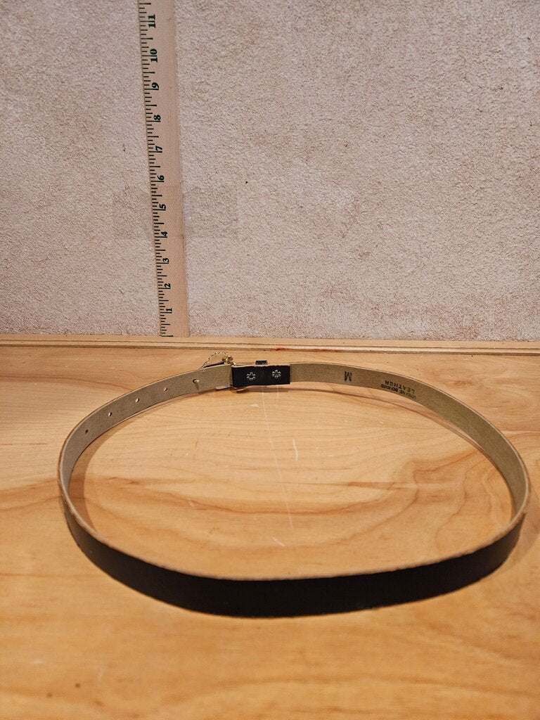 Vintage Black Leather Belt with Horse Head Buckle