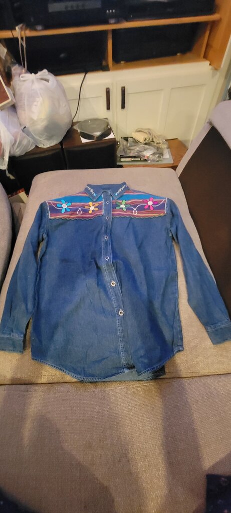 Cervelle Denim Shirt with Colorful Embroidery
