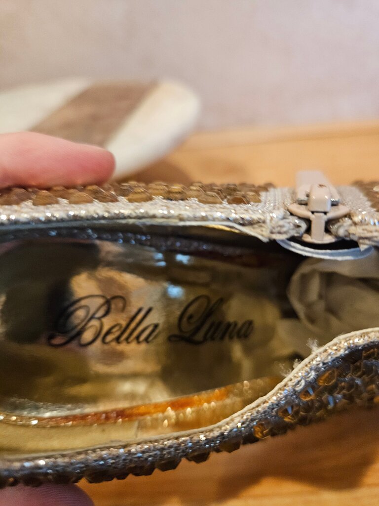 Bella Luna Gold Stiletto Heels with Rhinestones