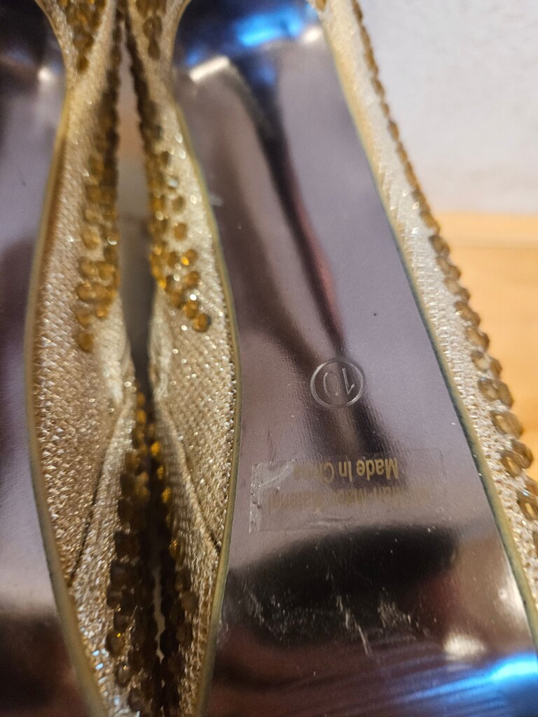 Bella Luna Gold Stiletto Heels with Rhinestones