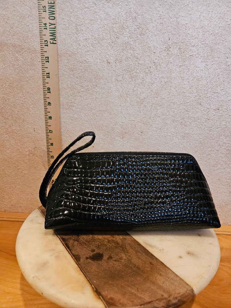 Elizabeth Arden Black Crocodile Print Clutch