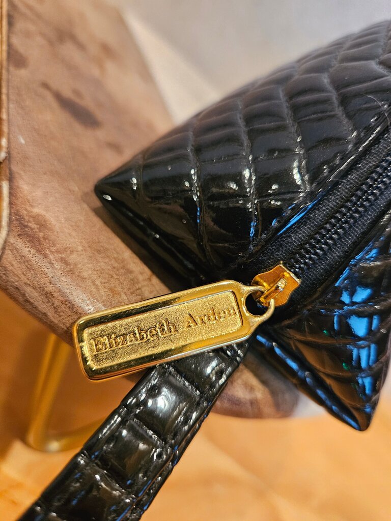 Elizabeth Arden Black Crocodile Print Clutch