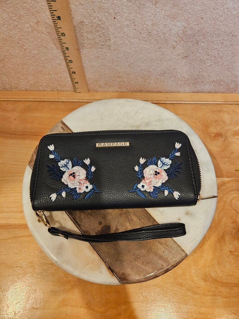 RAMPAGE Floral Embroidered Black Wallet