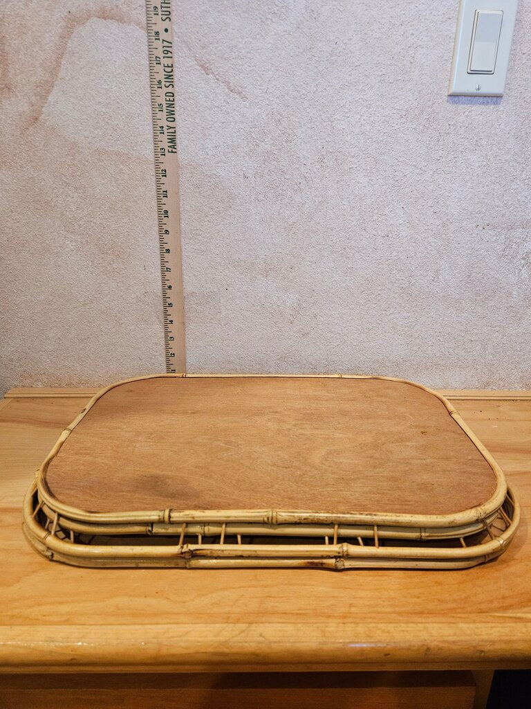 Set of 2 As Is Vintage Rattan Bamboo Trays w Handles Natural Boho Serving, Decor Display Boho Beach
